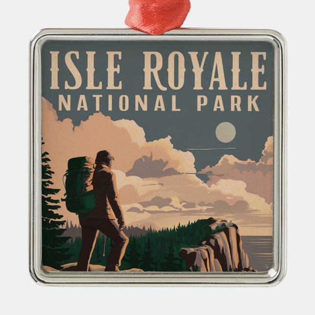 Isle Royale nationalpark Backpacknings Travel Art Julgransprydnad Metall (Framsidan)