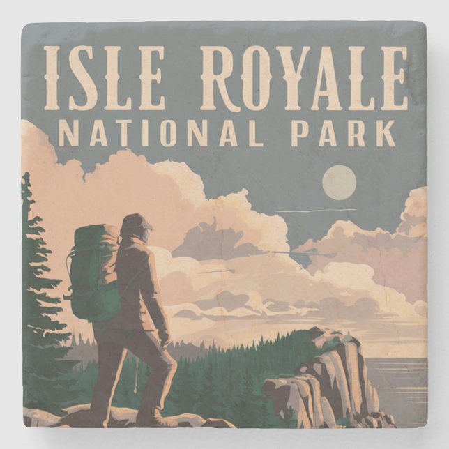 Isle Royale nationalpark Backpacknings Travel Art Stenunderlägg (Framsidan)