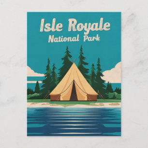 Isle Royale nationalpark Camping Illustration Helg Vykort