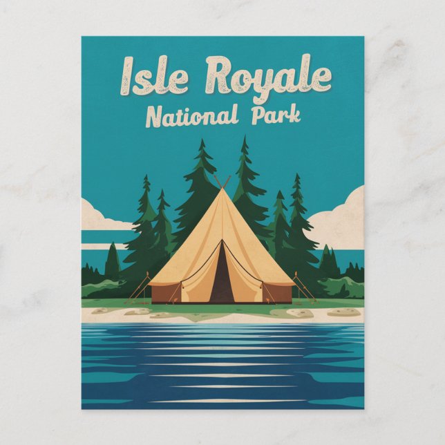 Isle Royale nationalpark Camping Illustration Helg Vykort (Framsida)