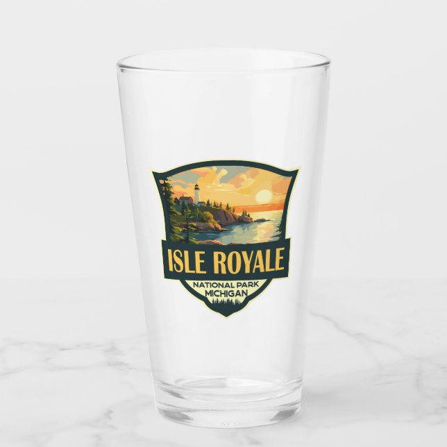 Isle Royale nationalpark Illustration Retro Badge Glaskopp (Framsida)