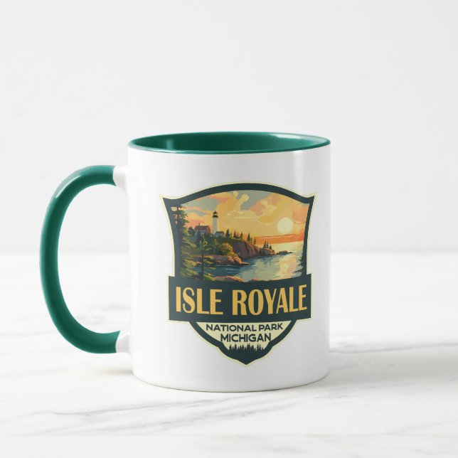 Isle Royale nationalpark Illustration Retro Badge Mugg (Vänster)