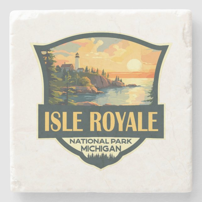 Isle Royale nationalpark Illustration Retro Badge Stenunderlägg (Framsidan)