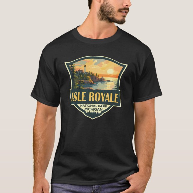 Isle Royale nationalpark Illustration Retro Badge T Shirt (Framsida)