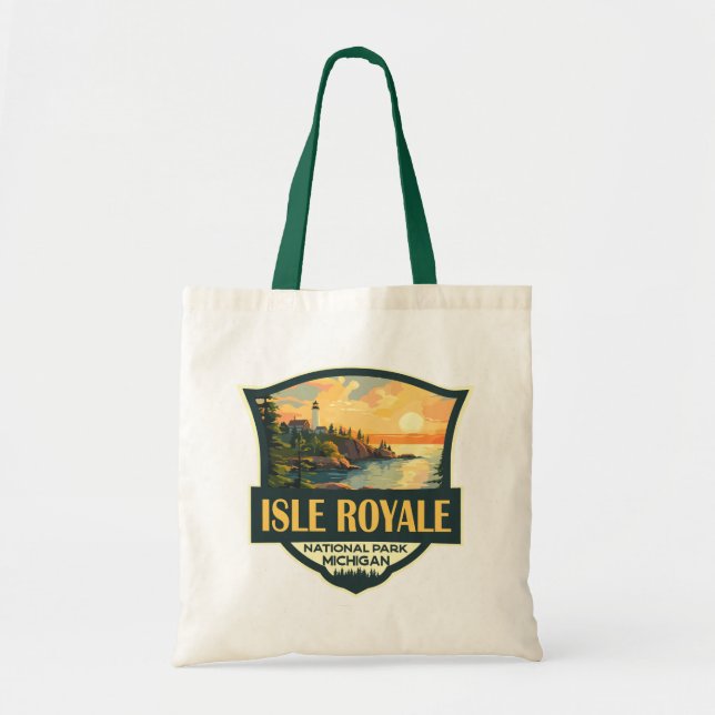 Isle Royale nationalpark Illustration Retro Badge Tygkasse (Framsidan)
