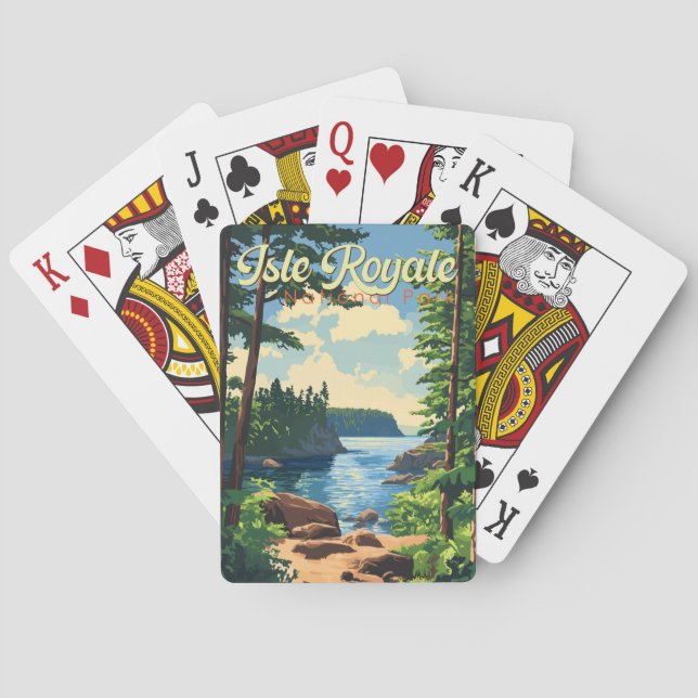 Isle Royale nationalpark Illustration Travel Art Casinokort (Baksidan)