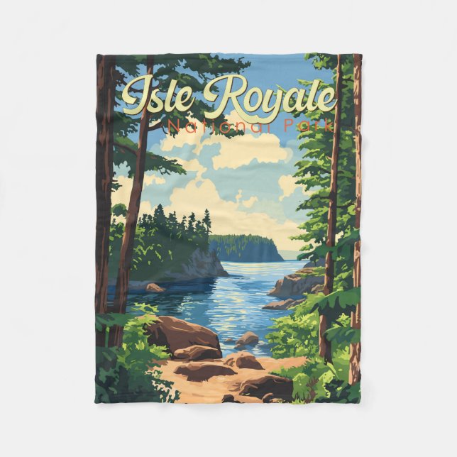 Isle Royale nationalpark Illustration Travel Art Fleecefilt (Framsidan)