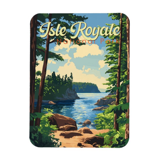 Isle Royale nationalpark Illustration Travel Art Magnet (Vertikal)