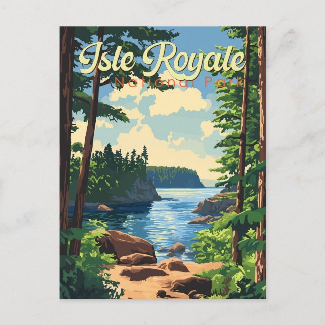 Isle Royale nationalpark Illustration Travel Art Vykort (Framsida)