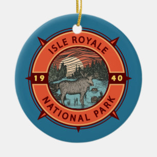 Isle Royale nationalpark Moose Retro Compass Julgransprydnad Keramik