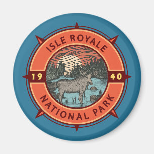Isle Royale nationalpark Moose Retro Compass Magnet
