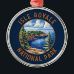 Isle Royale nationalpark Retro Distress Circle Julgransprydnad Metall<br><div class="desc">Isle Royale-vektorteckningsdesign. Parken består av Isle Royale och hundratals närliggande öar,  liksom vatten i Sjö Superior,  i delstaten Michigan.</div>