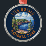 Isle Royale nationalpark Retro Distress Circle Julgransprydnad Metall<br><div class="desc">Isle Royale-vektorteckningsdesign. Parken består av Isle Royale och hundratals närliggande öar,  liksom vatten i Sjö Superior,  i delstaten Michigan.</div>