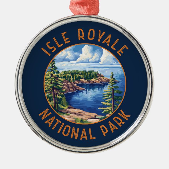 Isle Royale nationalpark Retro Distress Circle Julgransprydnad Metall (Framsidan)
