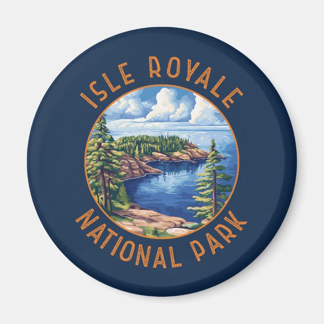 Isle Royale nationalpark Retro Distress Circle Magnet (Framsidan)