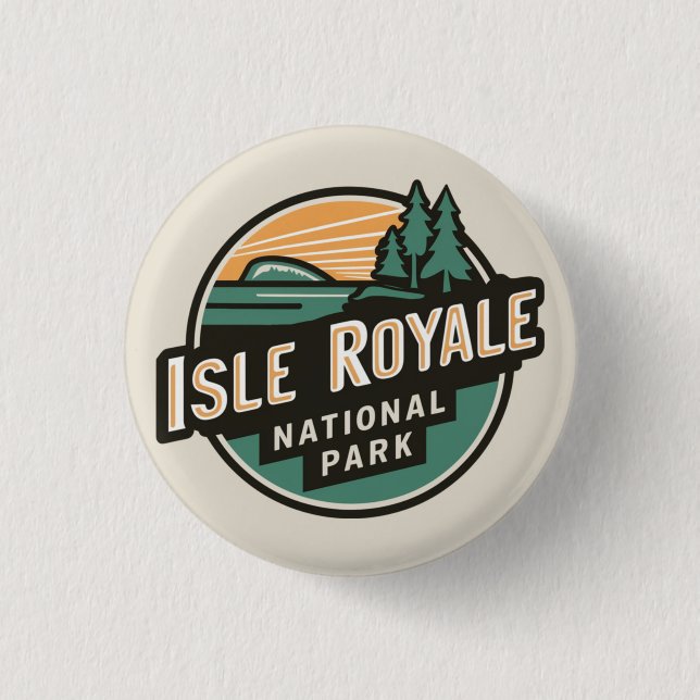 Isle Royale nationalpark Retro Travel Emblem Knapp (Framsida)