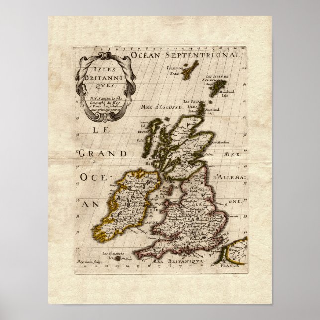 Isles Britanniques - 1700 Nicolas Fils Sanson Kart Poster (Framsidan)