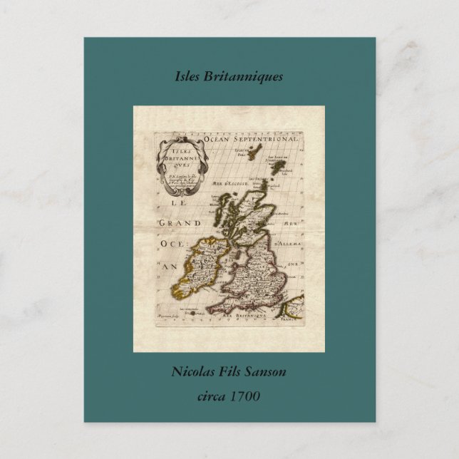 Isles Britanniques - 1700 Nicolas Fils Sanson Kart Vykort (Framsida)