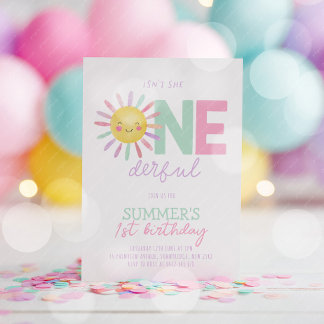 Isn't She Onederful Sun Girls 1st Birthday Inbjudningar