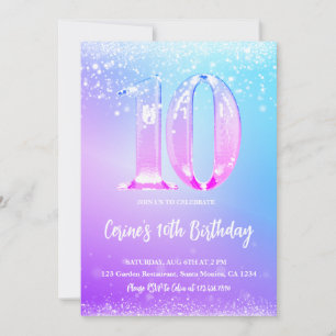 Isnummer vit glitter Flicka 10-årsdag Inbjudningar