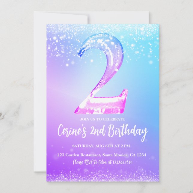 Isnummer vit glitter Flicka 2-års födelsedag Inbjudningar (Framsida)