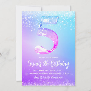 Isnummer vit glitter Flicka 5-årsdag Inbjudningar