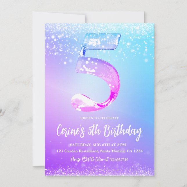 Isnummer vit glitter Flicka 5-årsdag Inbjudningar (Framsida)