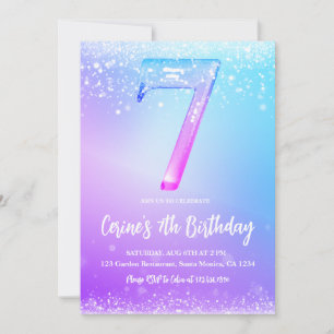 Isnummer vit glitter Flicka 7-årsdag Inbjudningar