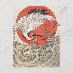 Isoda Koryusai Crane Vågar och stigning sol Vykort