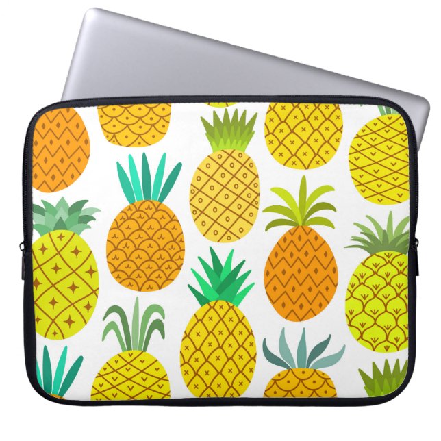 Isolerad ananas: Vintage Sömlöst Mönster. Laptop Fodral (Framsidan)