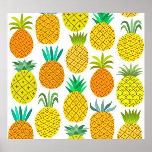 Isolerad ananas: Vintage Sömlöst Mönster. Poster