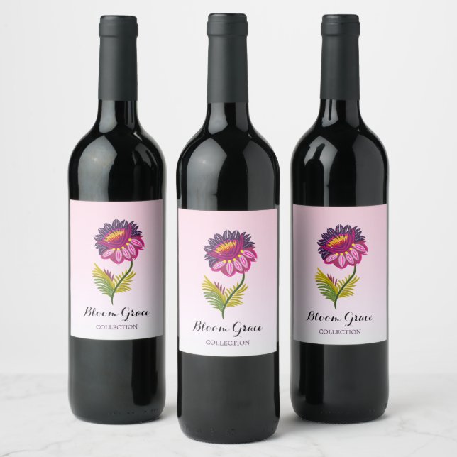 Isolerad blomma vinflaska etikett (Flaskor)