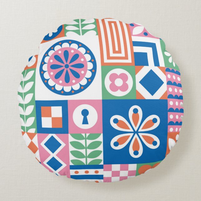 Isolerad illustration av grönt kiwi-päls rund kudde (Framsidan)