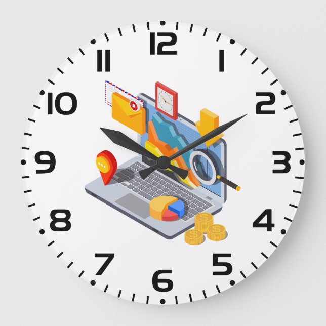 Isometric Business Data Analytics Laptop Stor Klocka (Framsida)