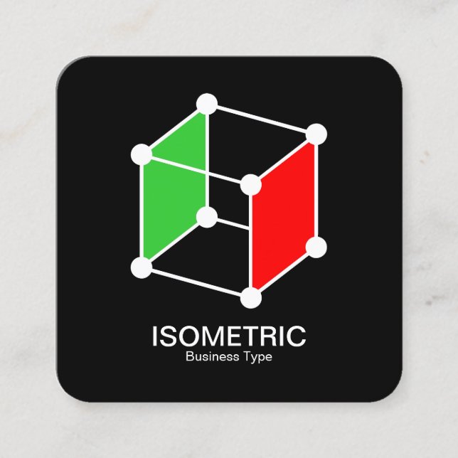 Isometric Cube - Vit, Grönt och rött på svart Fyrkantigt Visitkort (Framsida)