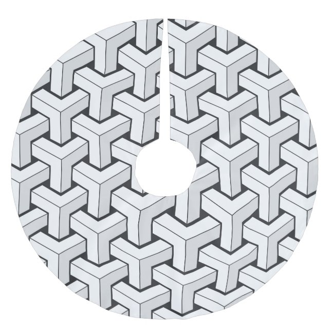 Isometric Cubes Black White Mönster Julgransmatta Borstad Polyester (Framsidan)