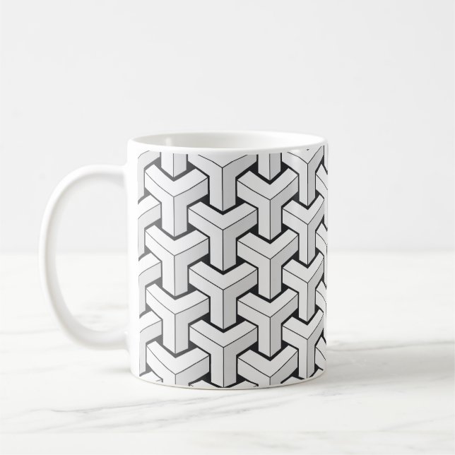 Isometric Cubes Black White Mönster Kaffemugg (Vänster)