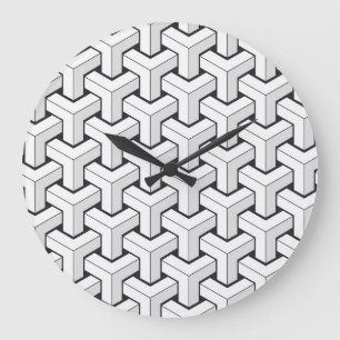 Isometric Cubes Black White Mönster Stor Klocka