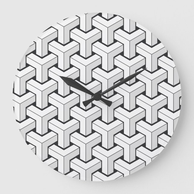Isometric Cubes Black White Mönster Stor Klocka (Framsida)