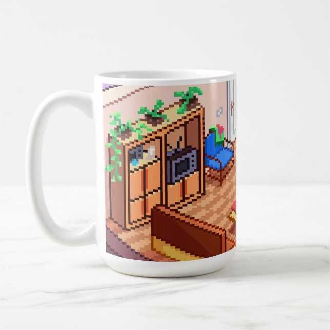 Isometric Pixel Art Gaming PC-rum Kaffemugg (Vänster)