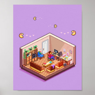 Isometric Pixel Art Gaming PC-rum Poster