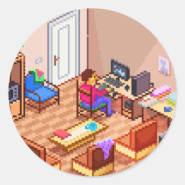 Isometric Pixel Art Gaming PC-rum Runt Klistermärke