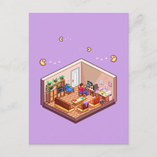 Isometric Pixel Art Gaming PC-rum Vykort
