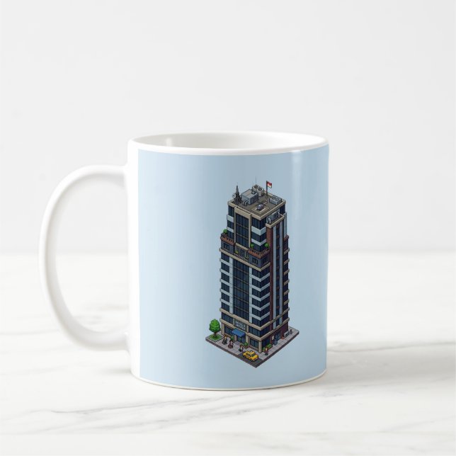 Isometrisk Pixel Hotell Tower City Mugg (Vänster)