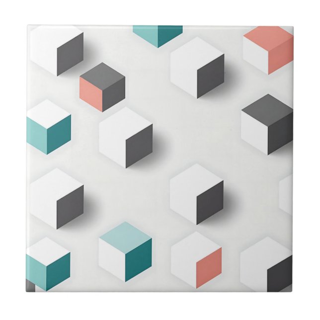 Isometriska 3D-kuber Geometriskt Abstrakt Mönster Kakelplatta (Framsidan)