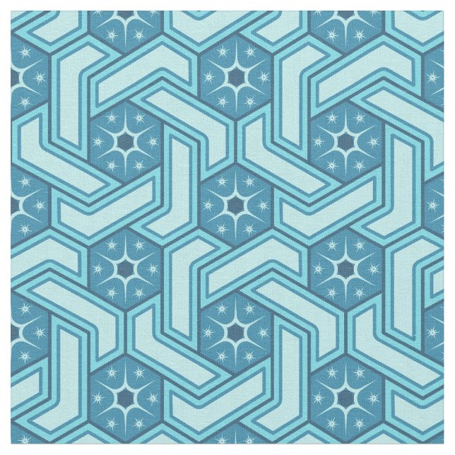Isometriskt hexagonmönster med snöflingor tyg (Närbild)