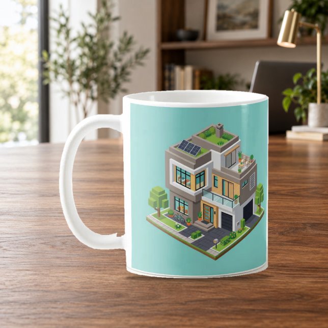 Isometriskt Modernt Hus Snygg Arkitektur Mugg (Skapare uppladdad)