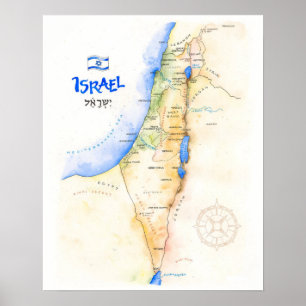 " Israel: 2020/i dag - Vattenfärgen KARTA ... Poster