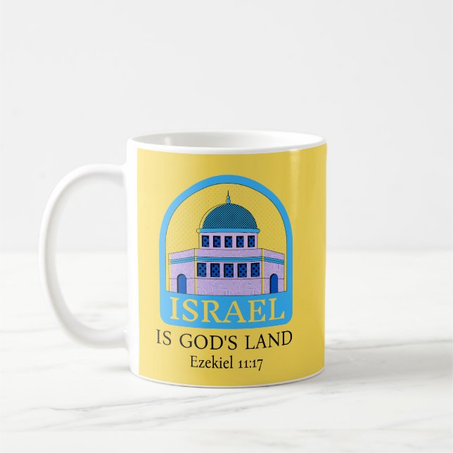 Israel är Guds land Ezekiel 11:17 Gult/Blue Kaffemugg (Vänster)