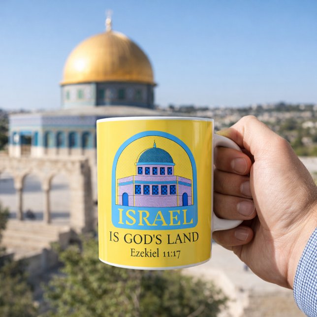 Israel Är Guds Land Hesekiel 11:17 Gul/Blå Kaffemugg (Skapare uppladdad)